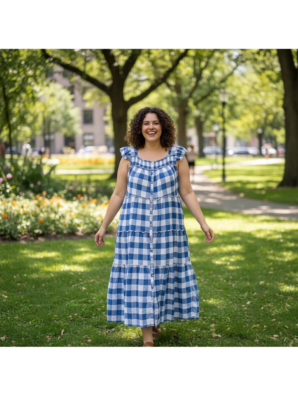 1752 - Old Navy Blue and White Gingham Check Button-Front Dress Size 4X